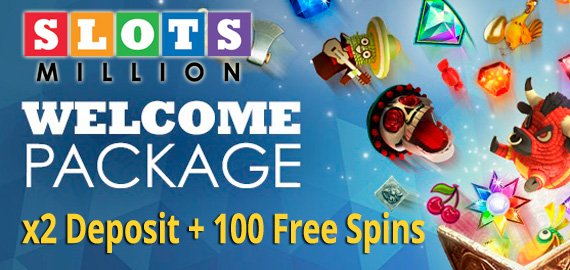 100% up to €100 + 100 Free Spins Welcome Bonus from SlotsMillion