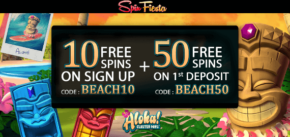 Aloha 60 Free Spins No Deposit and Deposit Bonus from Spin Fiesta